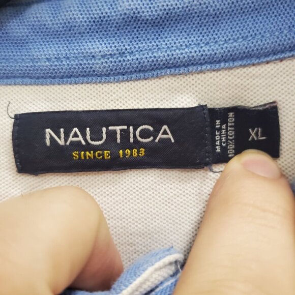 Nautica Men's Y2K Red White Blue Colorblock All Cotton Preppy SS Polo Shirt‎ XL - Picture 5 of 7